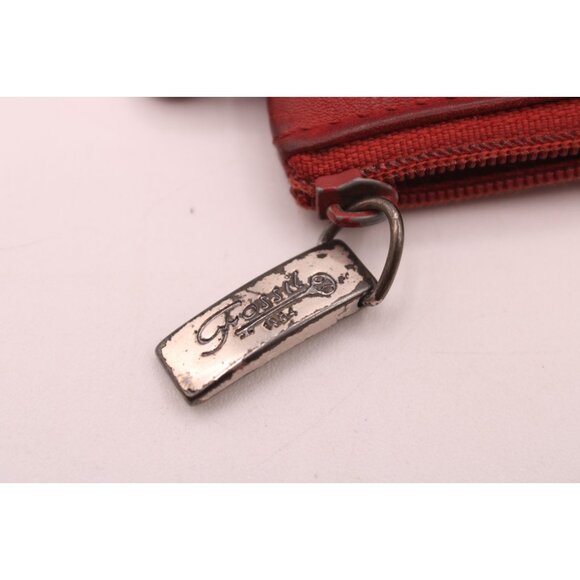 Fossil Red Genuine Leather Mini Coin Purse Wallet Zippers Pockets w/ Key Ring - Picture 8 of 10